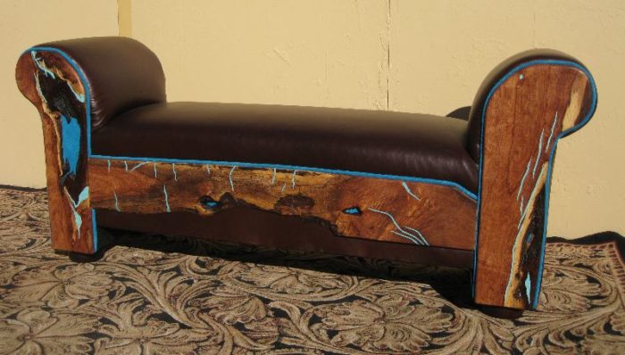 bench with inlaid turquoise