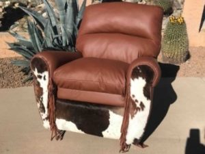 Hair on cowhide and leather recliner
