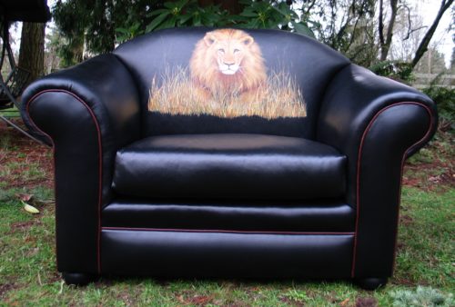 Leather chair with hand painted seat back