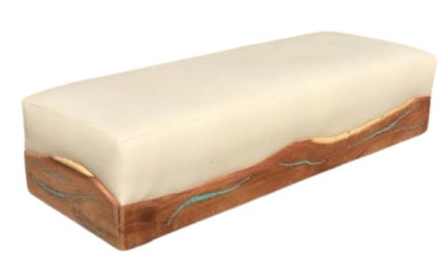 Ivory leather ottoman with turquoise inlay mesquite