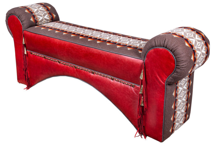 Pendleton and red leather bench