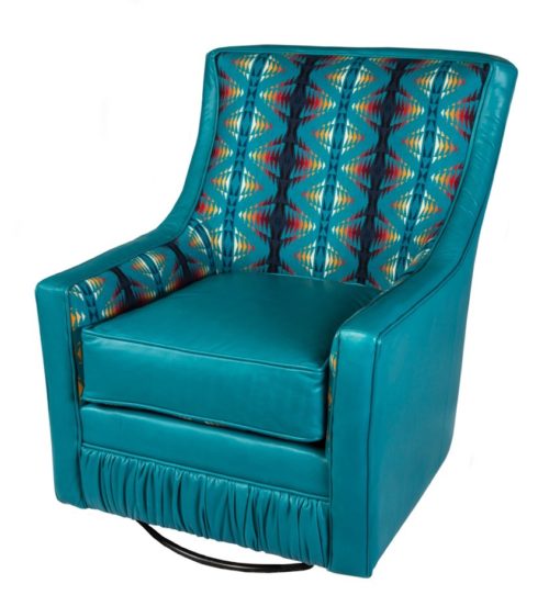 Pendleton turquoise leather swivel chair