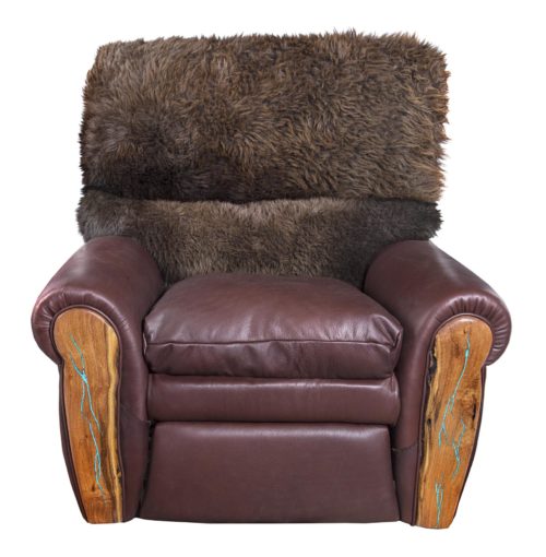 Recliner - buffalo fur back and turquise mesquite arms