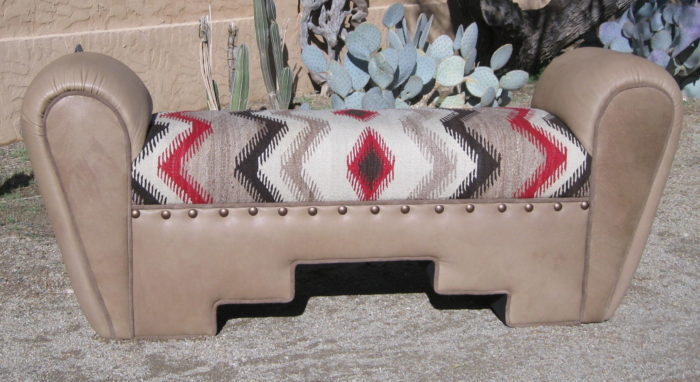 Vintage Navaho weaving beige bench