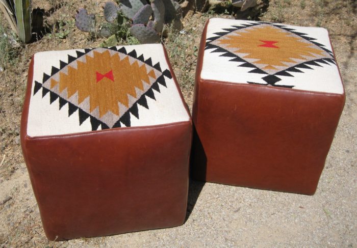 Vintage Navaho weaving on cube ottoman