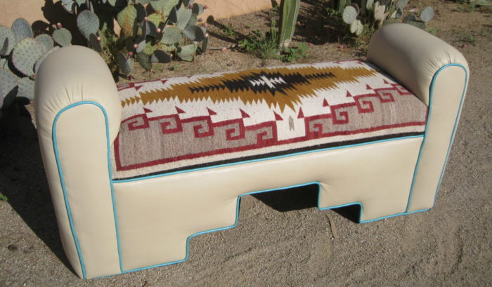 Vintage Navajo Weaving on Cream bench