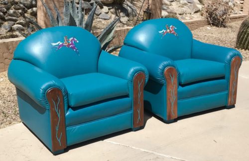 hand painted chairs with inlaid turquoise mesquite arms