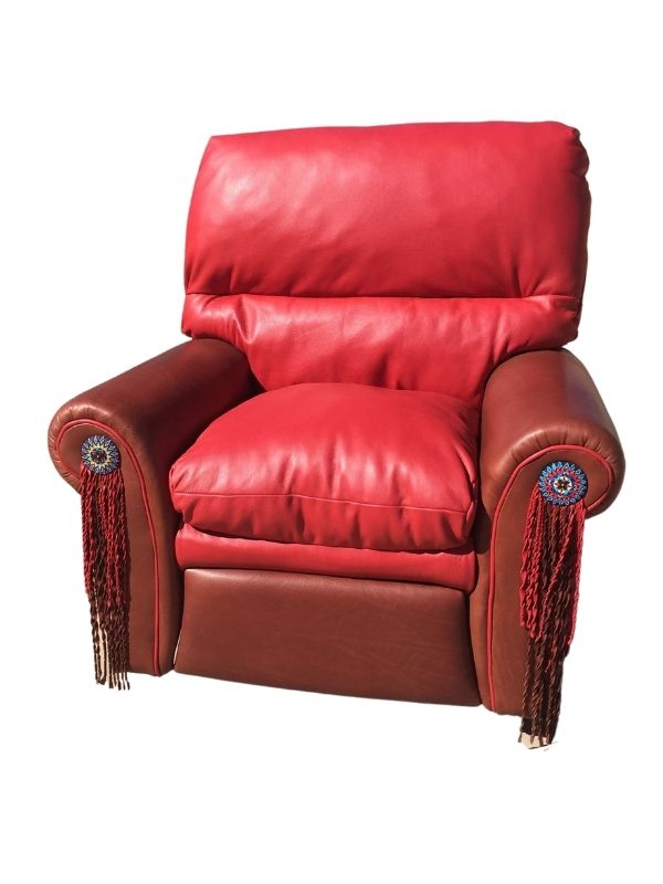 recliner with twisted fring and bead medallians