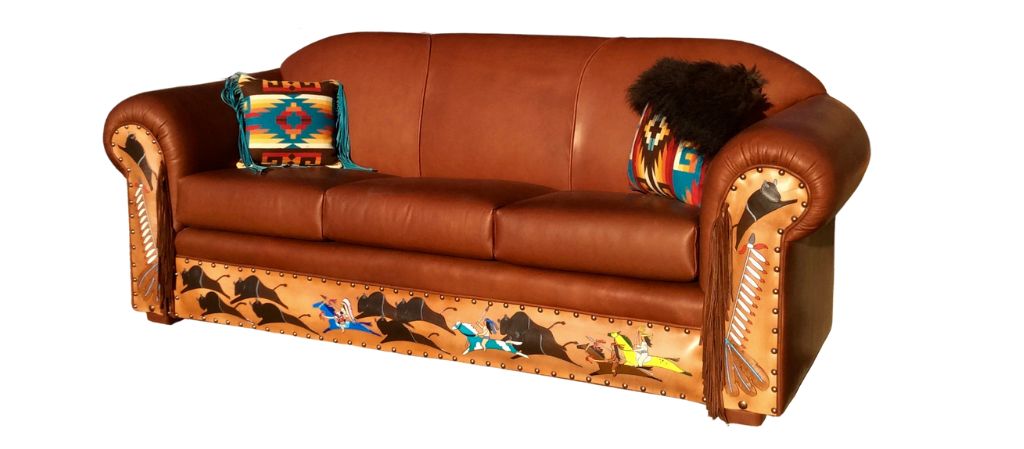 Ledger art buffalo hunt sofa with pillows